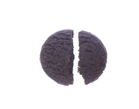 Dark chocolate brownie cookies isolated on whiteの写真素材