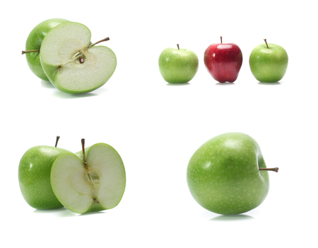 Green apple isolated on whiteの写真素材