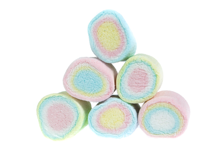 Colorful marshmallows candy  on whiteの写真素材