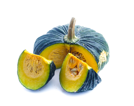 green pumpkin isolated on whiteの写真素材