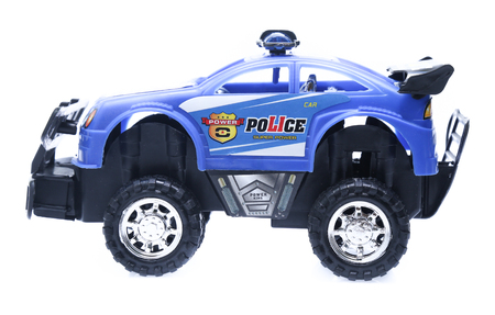 police Toy car isolated on white backgroundの写真素材