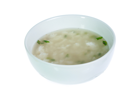 Boiled rice pork  isolated on whiteの写真素材