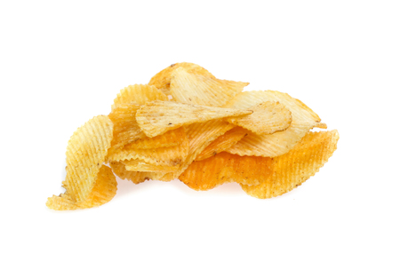 Potato chips isolated on whiteの写真素材