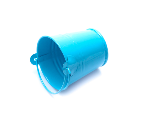 Empty blue metal bucket isolated on a whiteの写真素材