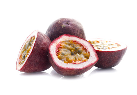 Passion fruit isolated on white backgroundの写真素材