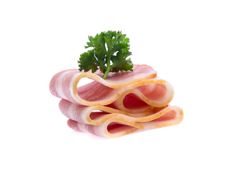 Fresh sliced bacon on whiteの写真素材