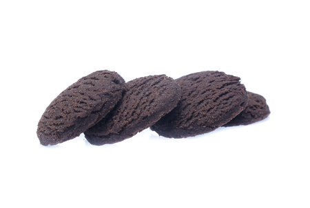 Dark chocolate brownie cookies isolated on whiteの写真素材
