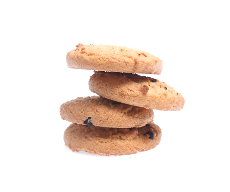 Chocolate chip cookies isolated on whiteの写真素材