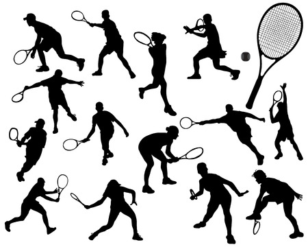 Black silhouettes of tennis playerのイラスト素材