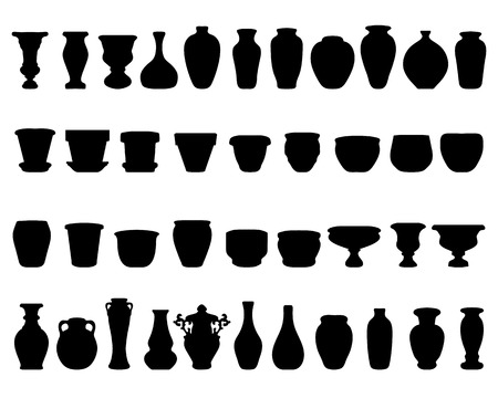 Black silhouettes of pottery and vases, vectorのイラスト素材