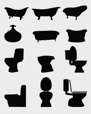 Silhouettes of toilet bowl and bathtubs, vectorのイラスト素材