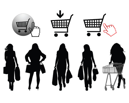 Silhouettes of shopping and signs-vectorのイラスト素材
