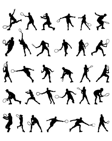 Black silhouettes  of tennis player 2, vectorのイラスト素材