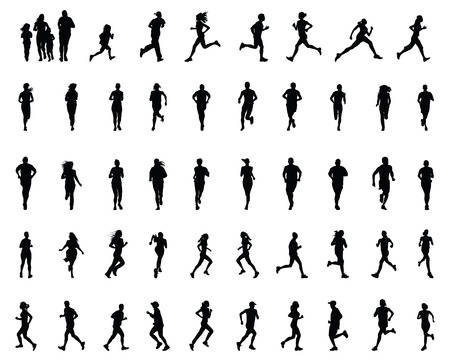 Black silhouettes of runners, vectorのイラスト素材