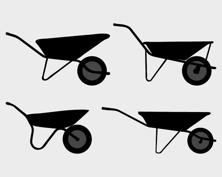 Black silhouettes of  garden  wheelbarrow, vectorのイラスト素材