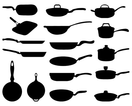 Black silhouettes of a frying pan, vectorのイラスト素材