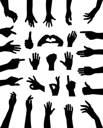 Big set of black silhouettes of hands, vectorのイラスト素材
