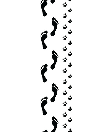 Prints of human feet and dog paws,seamless vector wallpaperのイラスト素材