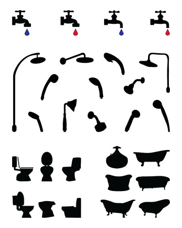Black silhouettes of bathroom elements on a white backgroundのイラスト素材