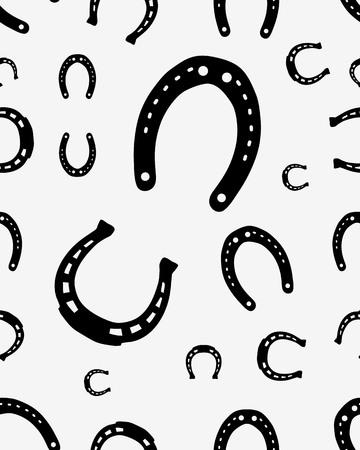 Seamless pattern with black silhouettes of horseshoesのイラスト素材
