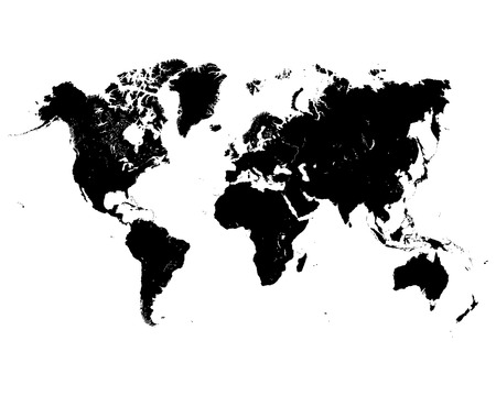 black world map on a white background