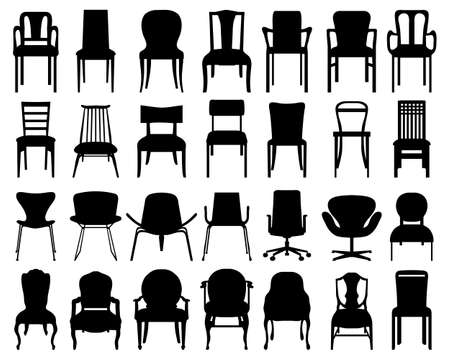 Black silhouettes of different chairs on a white backgroundのイラスト素材
