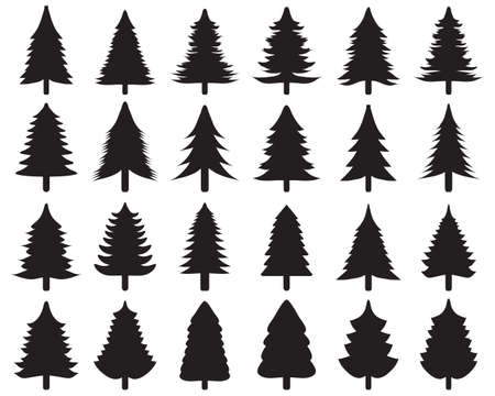 Christmas tree icons, black silhouettes  on a white backgroundのイラスト素材