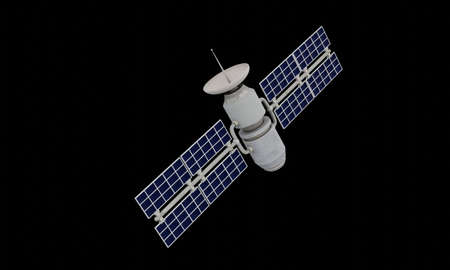 artificial satellite concept 3D rendering isolated on blackの写真素材