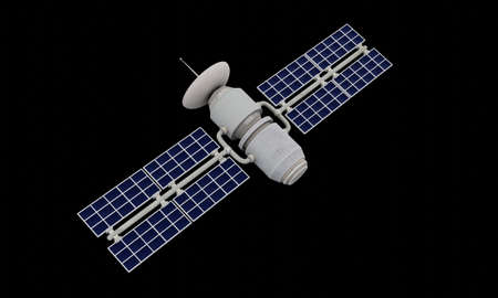 artificial satellite concept 3D rendering isolated on blackの写真素材