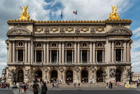view of the facade of the opera Garnier, built by architect Charles Garnier from 1861 to 1875 for...