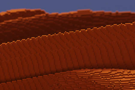 orange voxels block abstract landscape computer generatedの写真素材