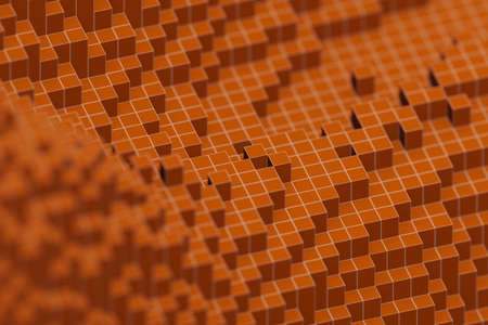 orange voxels block abstract background computer generatedの写真素材