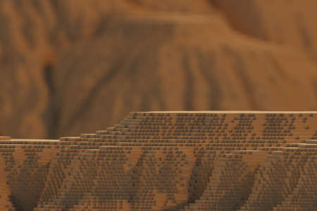 voxels mountains 3D computer generated landscapeの写真素材