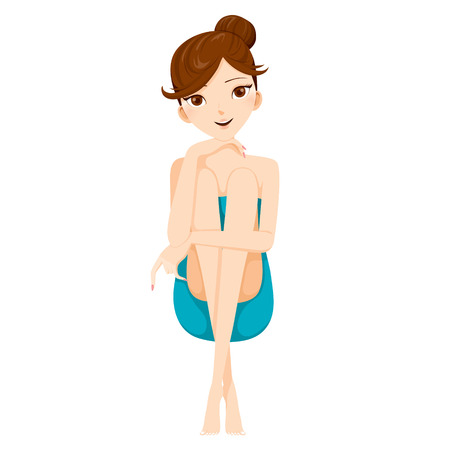 Young Woman Sitting With Her Knee Up, Body, Beauty, Spa, Health, Lifestyle, Relaxのイラスト素材