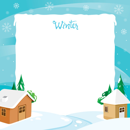 Border Of House With Snow And River, Landscape, Winter, Season, Building, Outdoorのイラスト素材