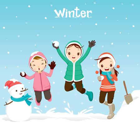 Children Playing Snow Together, Activity, Travel, Winter, Season, Vacation, holiday, Nature, Objectのイラスト素材