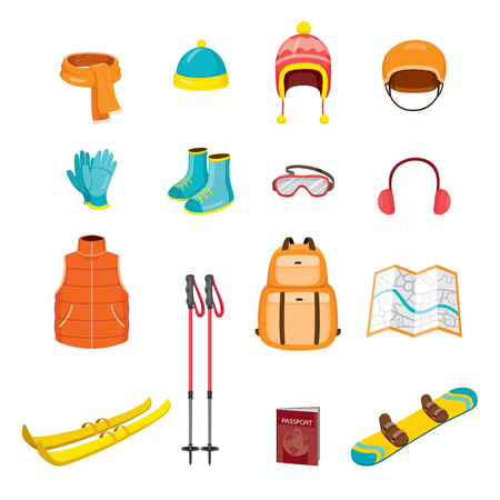 Winter Equipment Icons Set, Equipment, Winter, Season, Vacation, holiday, Object, Activity, Travelのイラスト素材