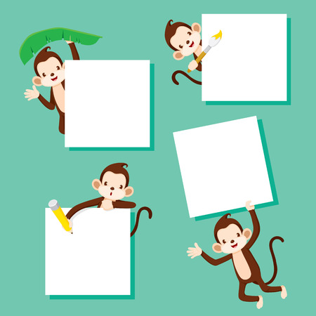 Monkey With Blank Sign Set, Animal, Education, Celebration, Festive, Anniversaryのイラスト素材