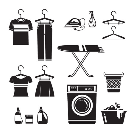 Cleaning, Laundry Icons Set, Monochrome, Housework, Appliance, Domestic Tools, Computer Icon, Cleaning, Symbol, Icon Set, Spring Seasonのイラスト素材