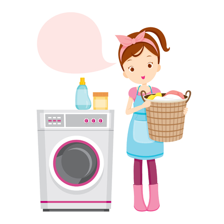 Girl With Washing Machine, Housework, Appliance, Domestic Tools, Computer Icon, Cleaning, Symbol, Icon Set, Spring Seasonのイラスト素材