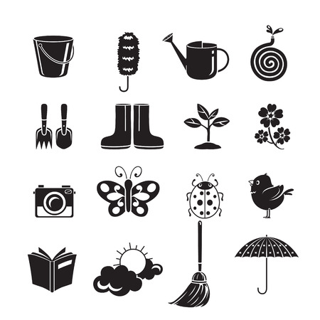 Spring Icons Set, Monochrome, Gardening, Housework, Appliance, Domestic Tools, Computer Icon, Cleaning, Symbol, Icon Set, Spring Seasonのイラスト素材