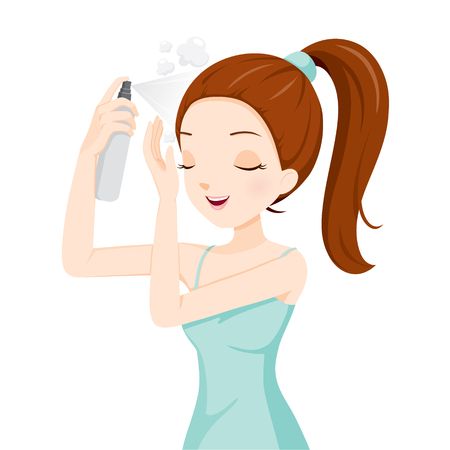 Girl Close Eyes And Spraying Hair, Coiffure, Hairdressing, Beauty, Hairdo, Lifestyle, Fashionのイラスト素材