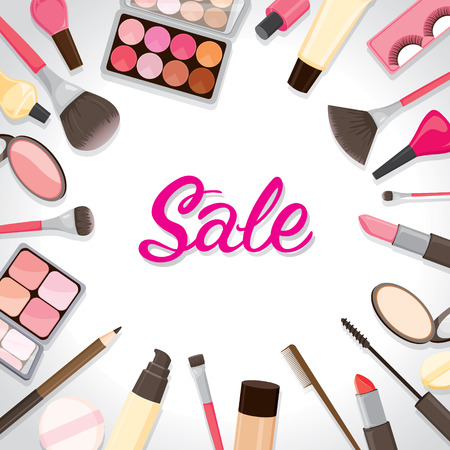 Cosmetic On Around Frame, Facial, Beauty, Cosmetic, Makeup, Health, Lifestyle, Fashionのイラスト素材