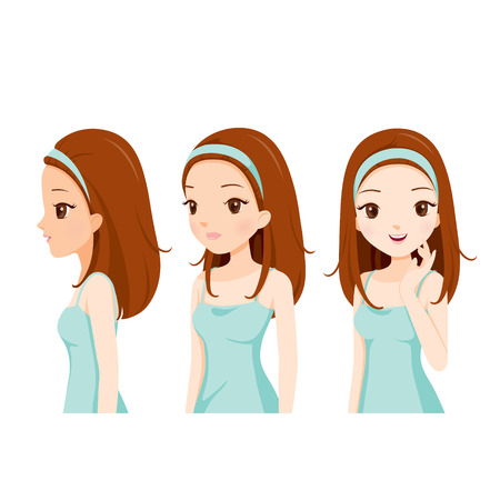 Girl With Color Skin Step, Facial, Beauty, Skin, Cosmetic, Makeup, Health, Lifestyle, Fashionのイラスト素材