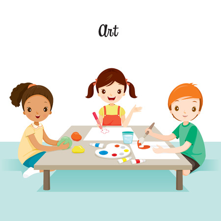 Children Relaxing In Art Class, Back to school, Educational, Stationery, Book, Children, Knowledge, School Supplies, Educational Subjectのイラスト素材
