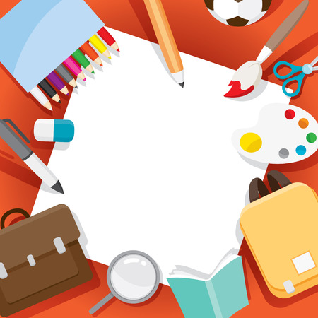 School Supplies Objects On Frame, Back to school, Educational, Stationery, Book, Children, School Supplies, Educational Subject, Objects, Iconsのイラスト素材