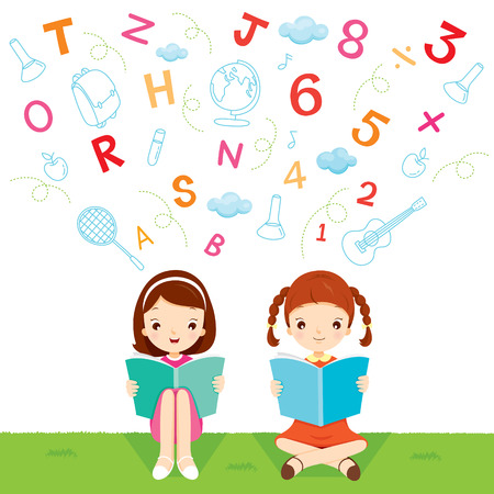 Children Reading Book, World Book Day, Back to school, Educational, Stationery, Book, Children, School Supplies, Educational Subject, Objects, Iconsのイラスト素材