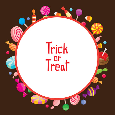 Halloween Candy with Trick Or Treat on Round Frame, Mystery, Culture, Holiday, High Calorie Food, October, Fantasyのイラスト素材