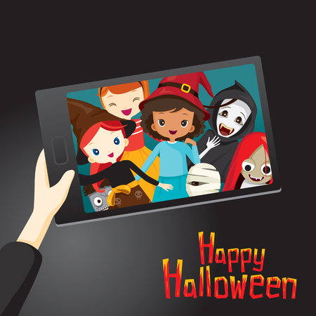 Halloween Ghosts and Children Selfie, Mystery, Holiday, Culture, October, Decoration, Fantasy, Night Partyのイラスト素材