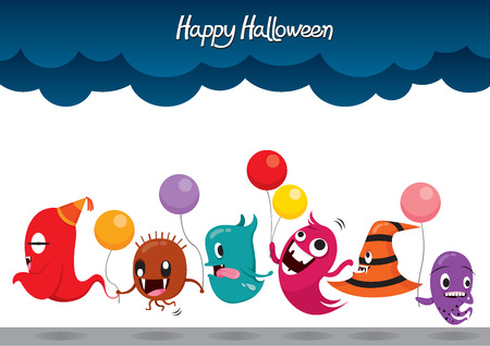 Parade Of Monsters Funny Halloween Party, Mystery, Trick or Treat, Culture, October, Decoration, Fantasy, Night Partyのイラスト素材